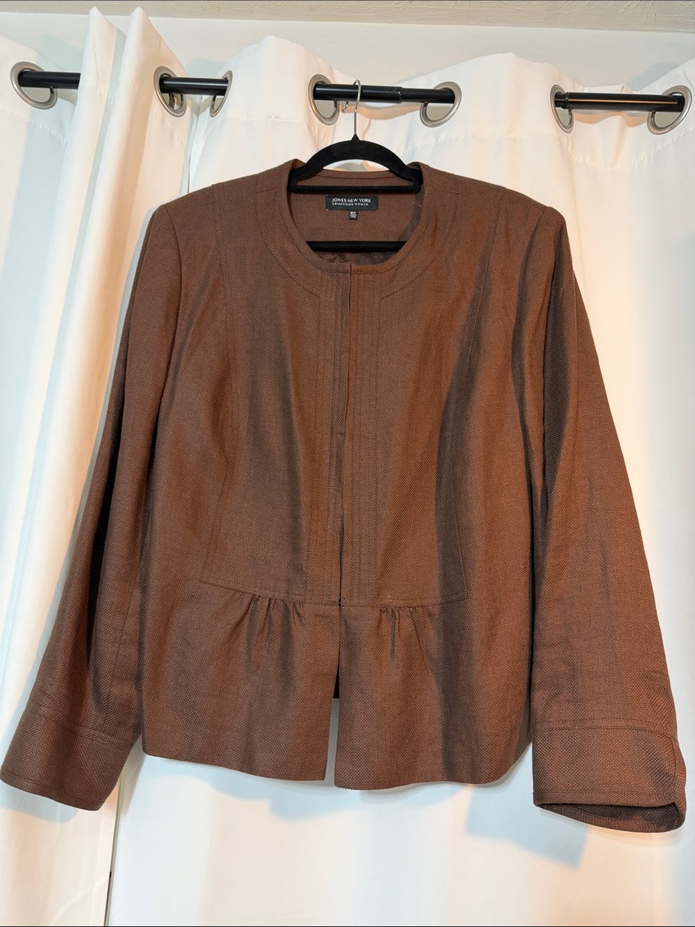 Jones New York Y2K Choco Brown Peplum Quiet Luxury Linen Blend Blazer SZ16 B10